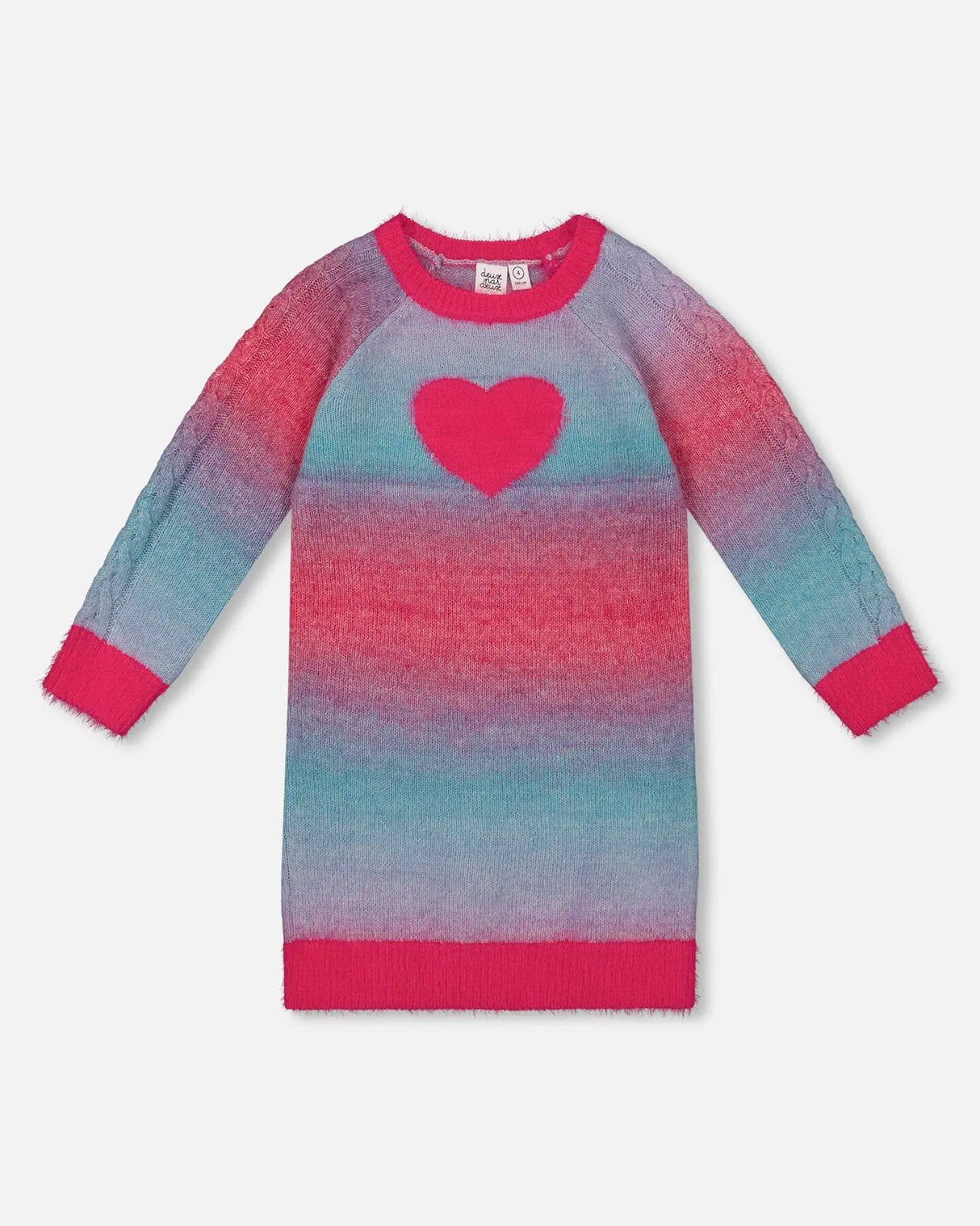 Knit Dress With Heart Gradient Candy Pink And Blue | Deux par Deux | Jenni Kidz