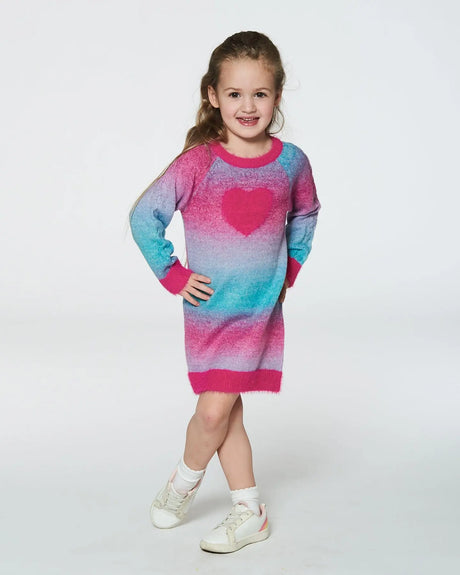 Knit Dress With Heart Gradient Candy Pink And Blue | Deux par Deux | Jenni Kidz