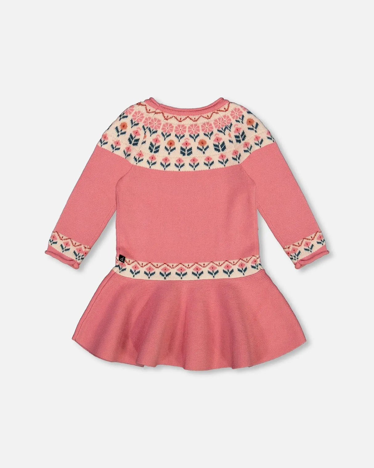 Knit Dress With Round Intarsia Flowers Light Pink | Deux par Deux | Jenni Kidz