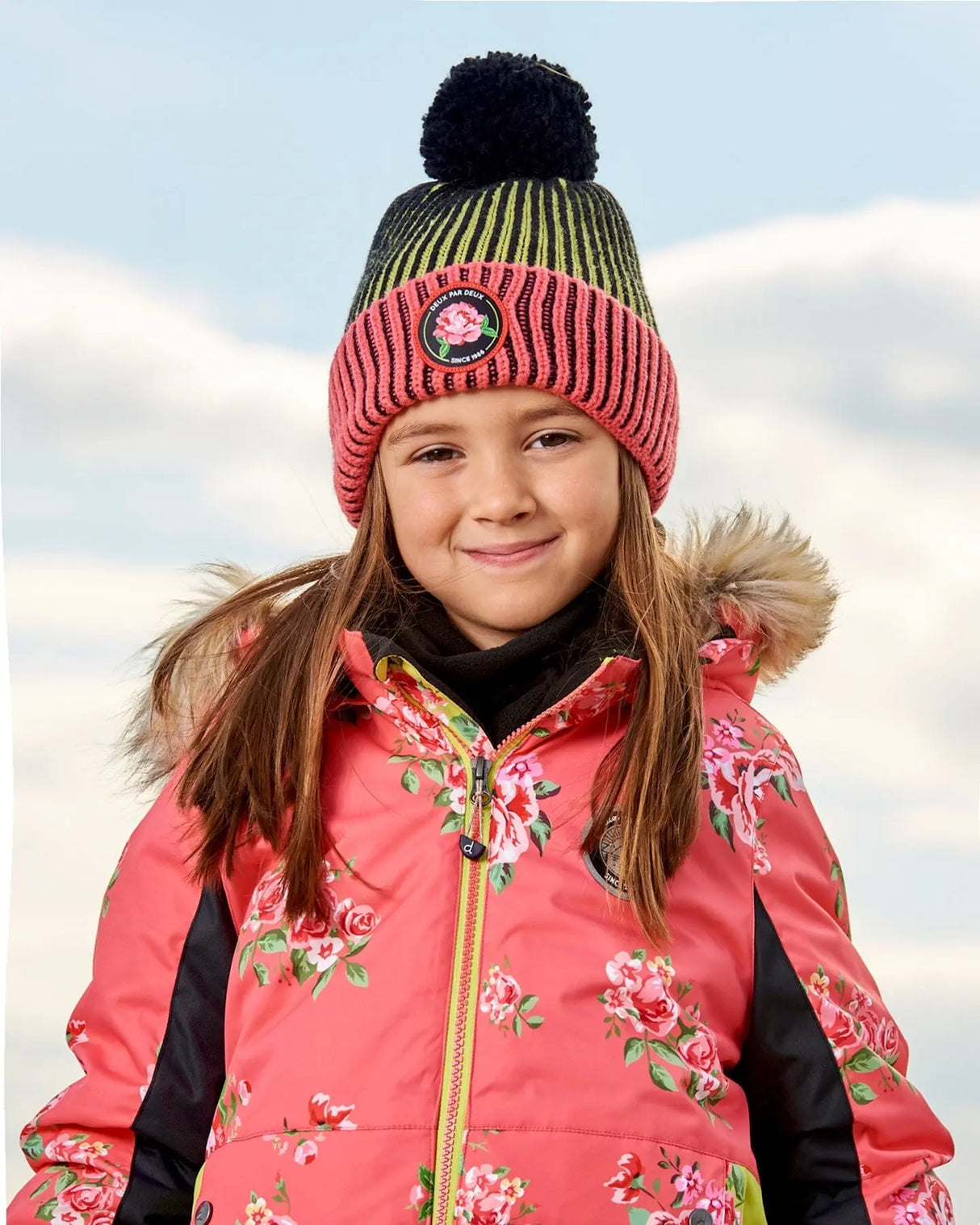 Knit Hat Black, Lime And Coral | Deux par Deux | Jenni Kidz