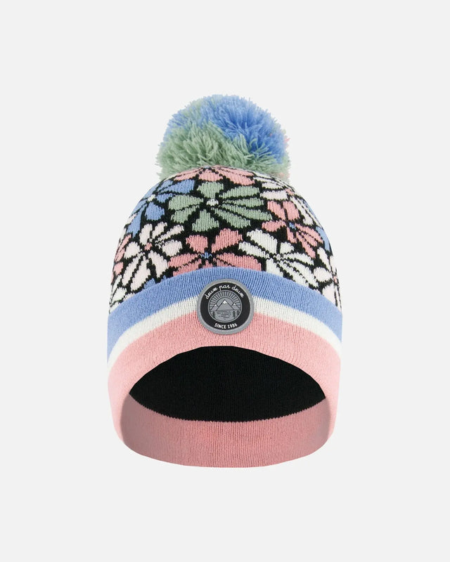 Knit Hat Blue, Pink And White Retro Flowers | Deux par Deux | Jenni Kidz