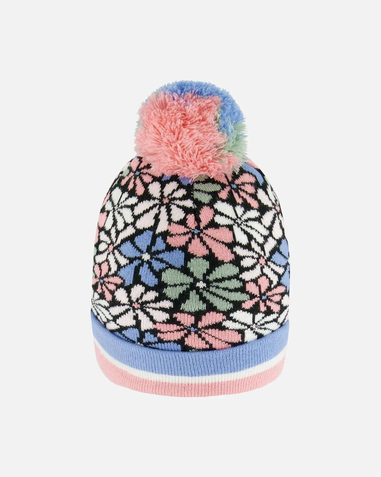 Knit Hat Blue, Pink And White Retro Flowers | Deux par Deux | Jenni Kidz