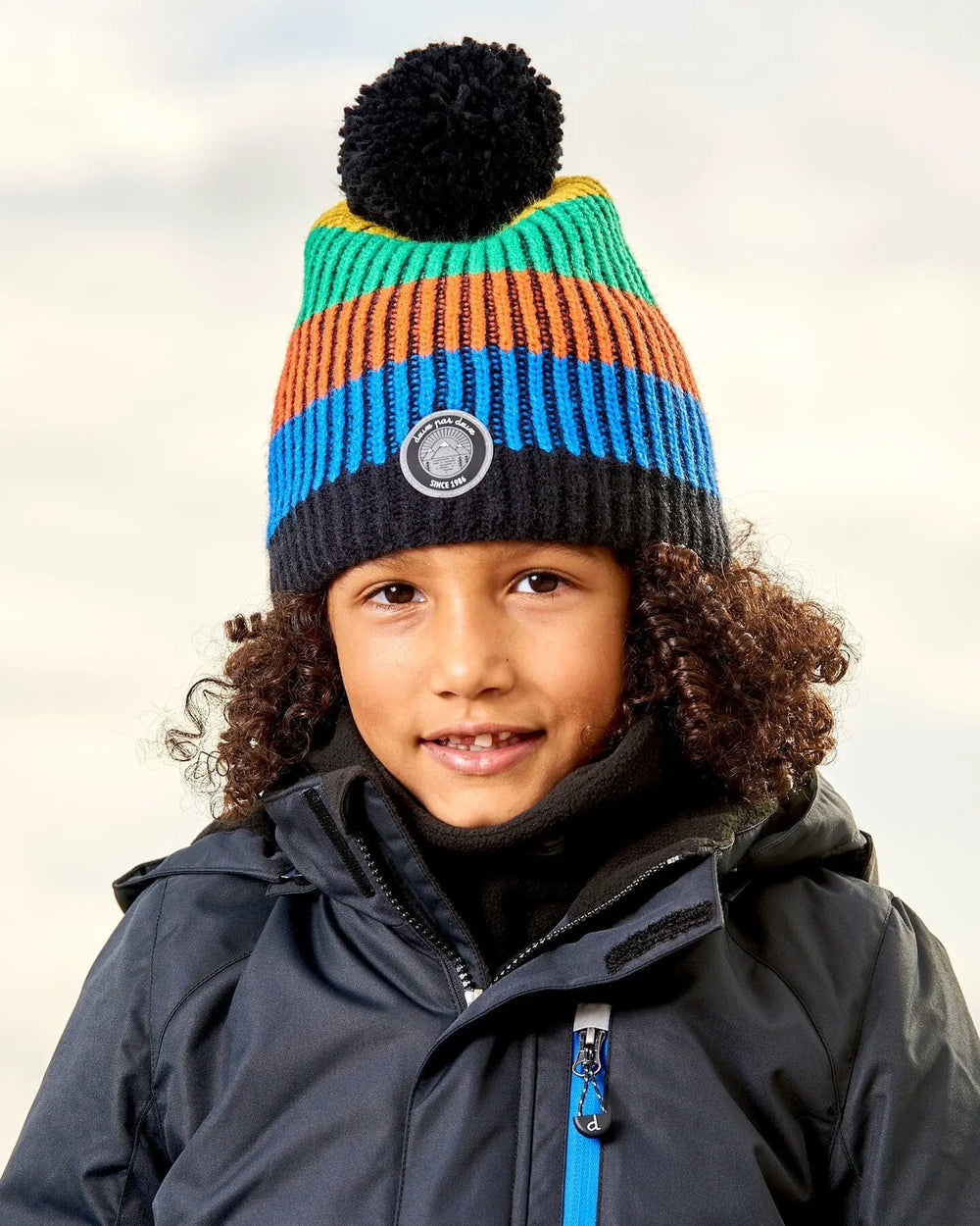 Knit Hat Multicolor With Black Pompom | Deux par Deux | Jenni Kidz