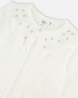 Knitted Cardigan With Beaded Collar Off White | Deux par Deux | Jenni Kidz