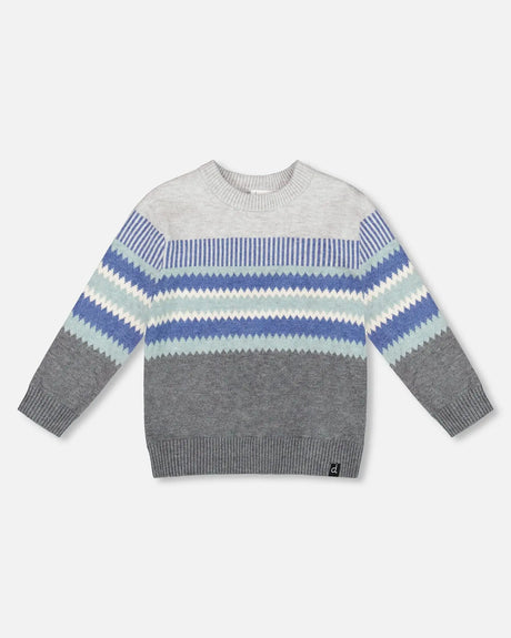 Knitted Jacquard Sweater Dark Gray | Deux par Deux | Jenni Kidz