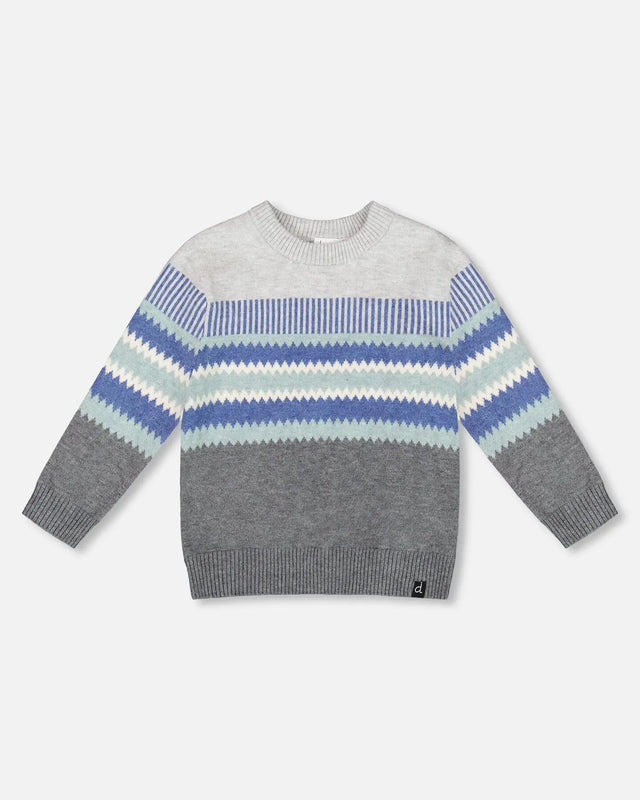 Knitted Jacquard Sweater Dark Gray | Deux par Deux | Jenni Kidz
