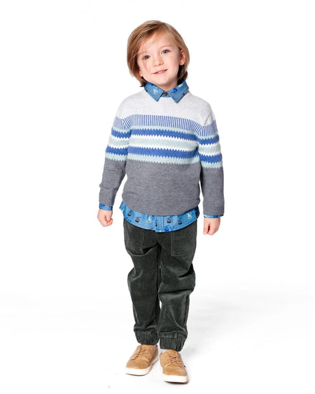 Knitted Jacquard Sweater Dark Gray | Deux par Deux | Jenni Kidz