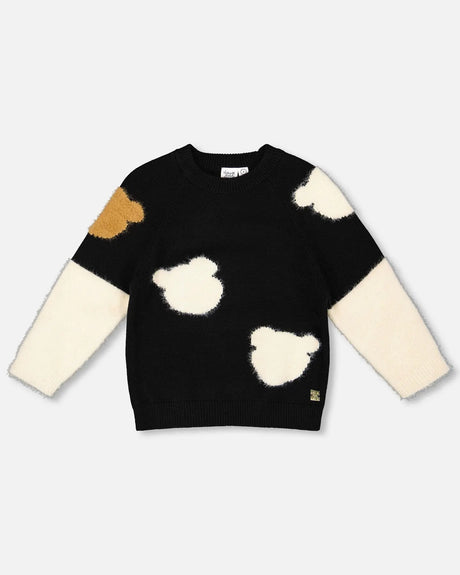 Knitted Sweater Black With Bear Intarsia | Deux par Deux | Jenni Kidz