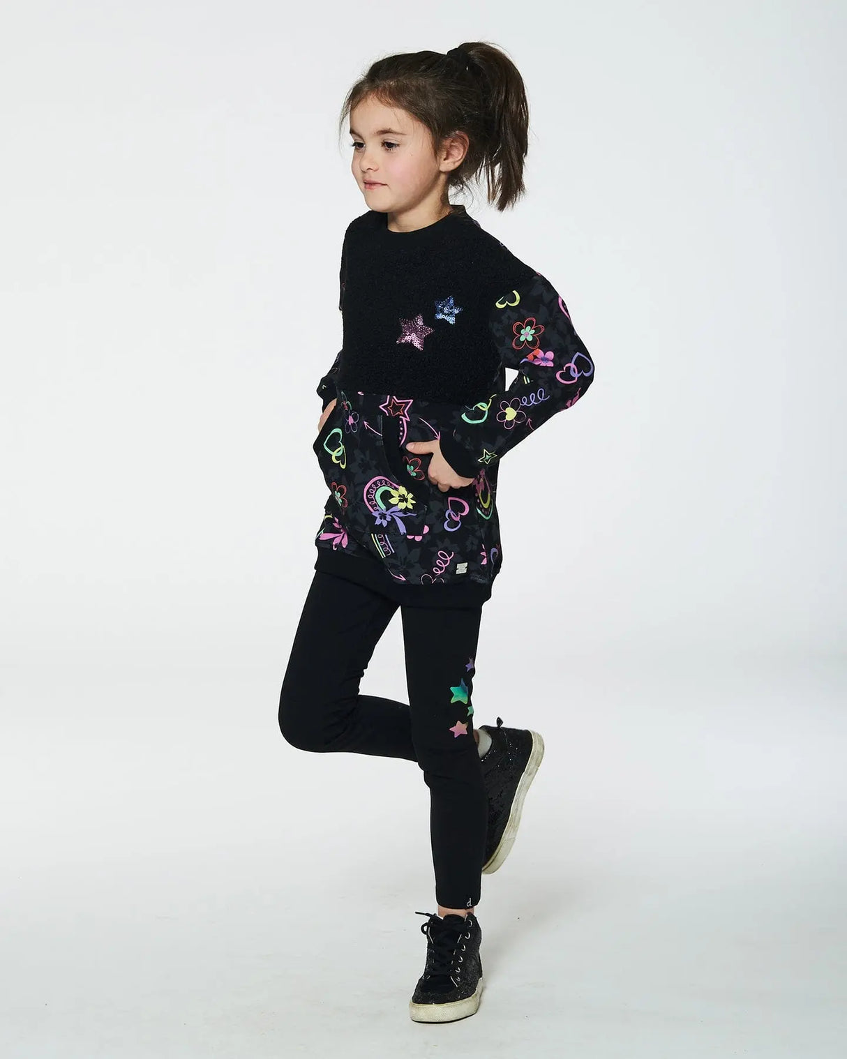 Leggings Black Printed Stars | Deux par Deux | Jenni Kidz