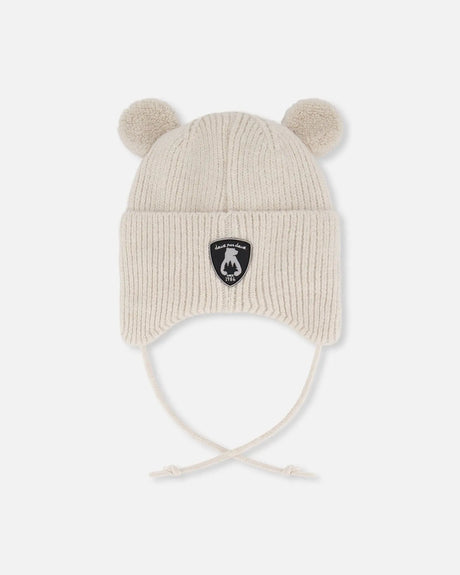 Lined Baby Winter Knit Hat With Ear Flaps Off-White | Deux par Deux | Jenni Kidz