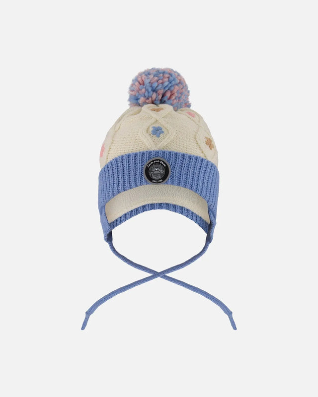 Lined Knit Hat With Ears Off-White And Blue | Deux par Deux | Jenni Kidz