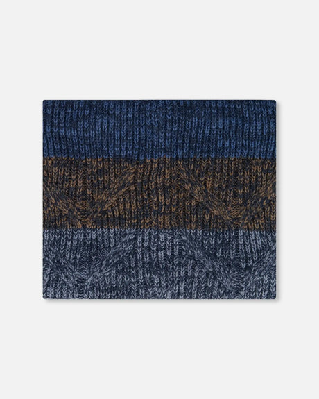 Lined Knit Neckwarmer Taupe And Navy | Deux par Deux | Jenni Kidz