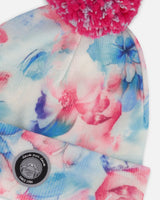 Lined Knit Pompom Hat Blue Flower Print | Deux par Deux | Jenni Kidz