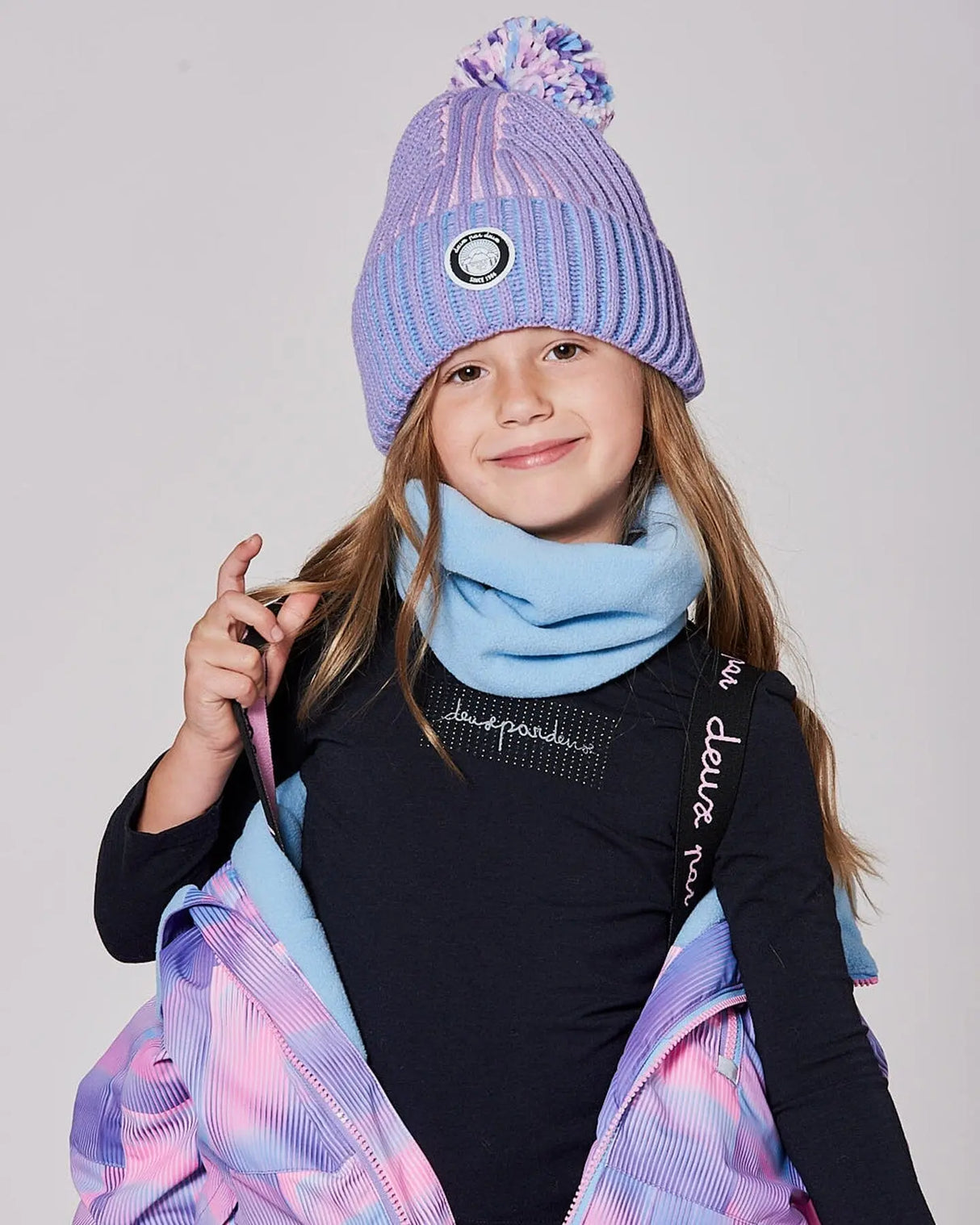Lined Knit Pompom Hat Blue, Purple And Pink | Deux par Deux | Jenni Kidz