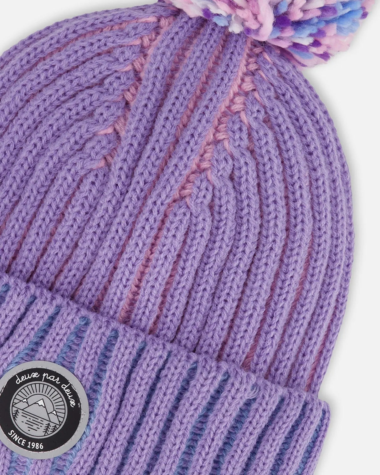 Lined Knit Pompom Hat Blue, Purple And Pink | Deux par Deux | Jenni Kidz