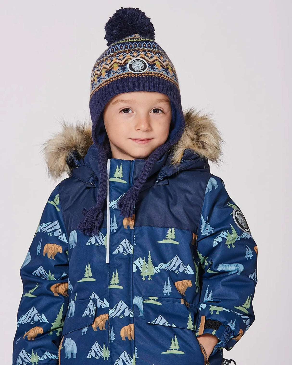 Lined Peruvian Knit Hat With Pompom Taupe And Navy | Deux par Deux | Jenni Kidz