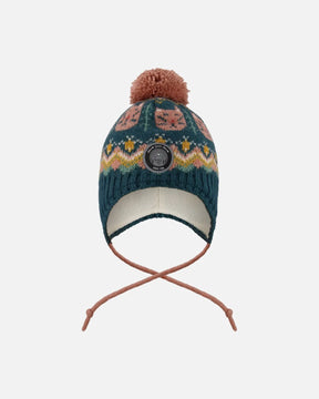 Lined Peruvian Knit Pompom Hat Green And Pink | Deux par Deux | Jenni Kidz