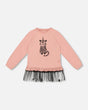 Long Bi-Material Top Dusty Pink With Mesh Ruffle Hem And Leopard Print | Deux par Deux | Jenni Kidz