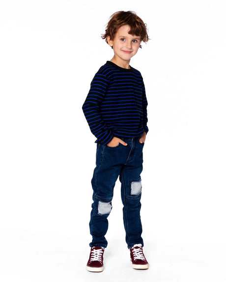 Long Sleeve Brushed Jersey Striped Tee Black | Deux par Deux | Jenni Kidz