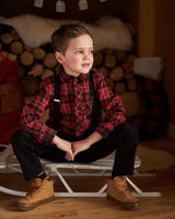 Long Sleeve Button Down Flannel Shirt Plaid Black And Red | Deux par Deux | Jenni Kidz