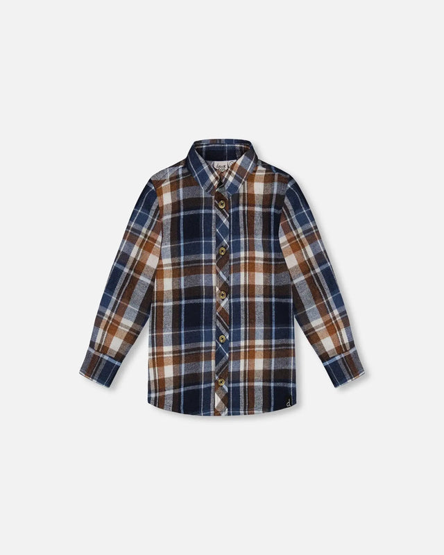 Long Sleeve Button Down Shirt Plaid Blue And Hazel | Deux par Deux | Jenni Kidz