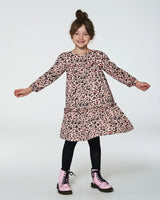 Long Sleeve Dress With Frills Pink Printed Leopard Flowers | Deux par Deux | Jenni Kidz