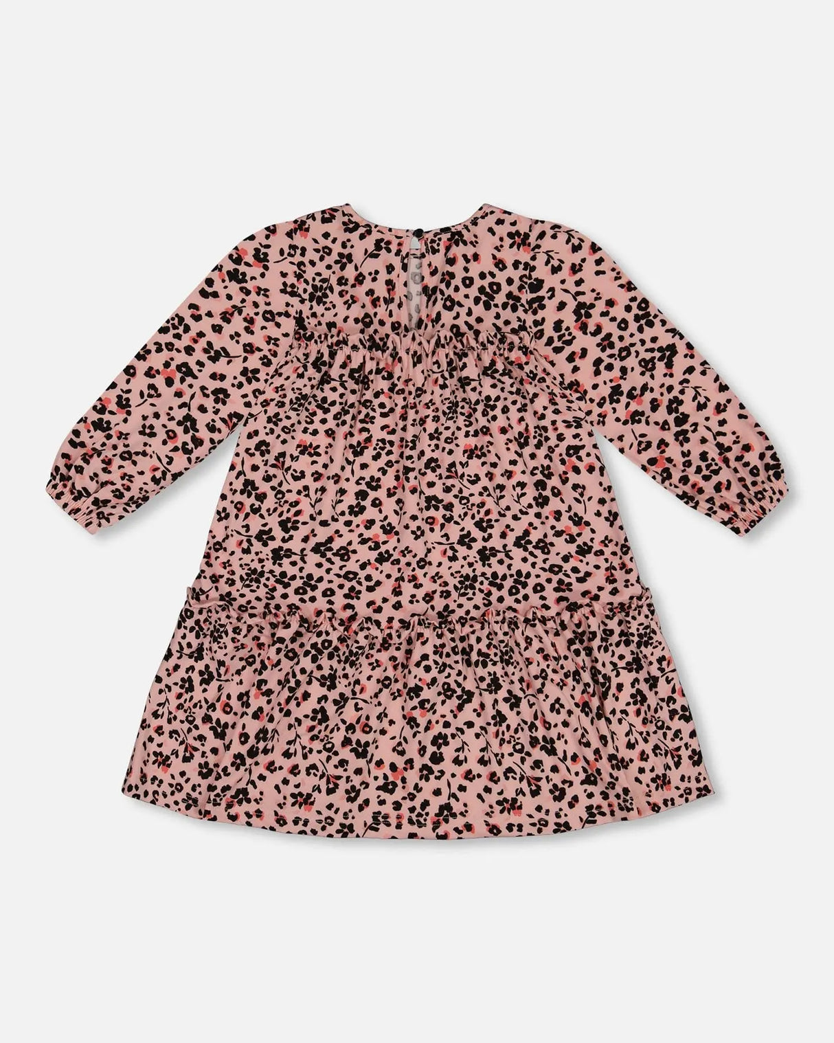 Long Sleeve Dress With Frills Pink Printed Leopard Flowers | Deux par Deux | Jenni Kidz