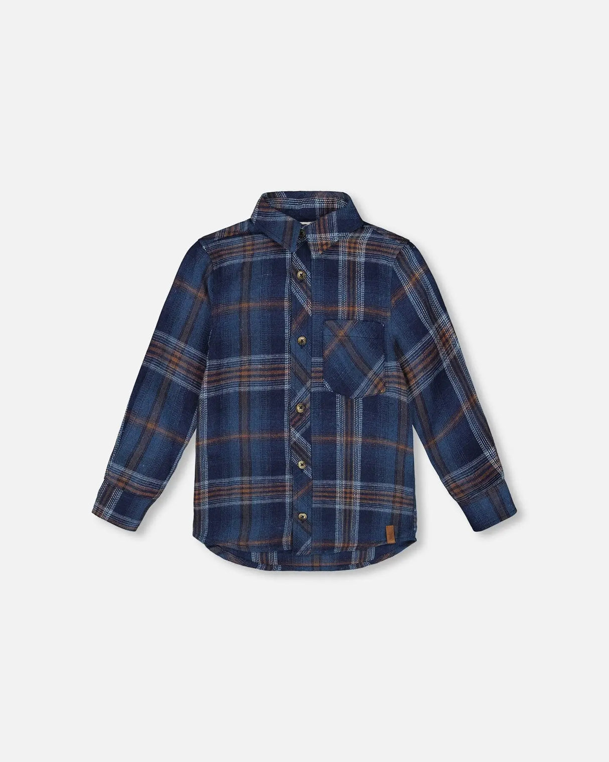 Long Sleeve Flannel Shirt Blue And Brown Plaid | Deux par Deux | Jenni Kidz