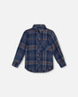 Long Sleeve Flannel Shirt Blue And Brown Plaid | Deux par Deux | Jenni Kidz
