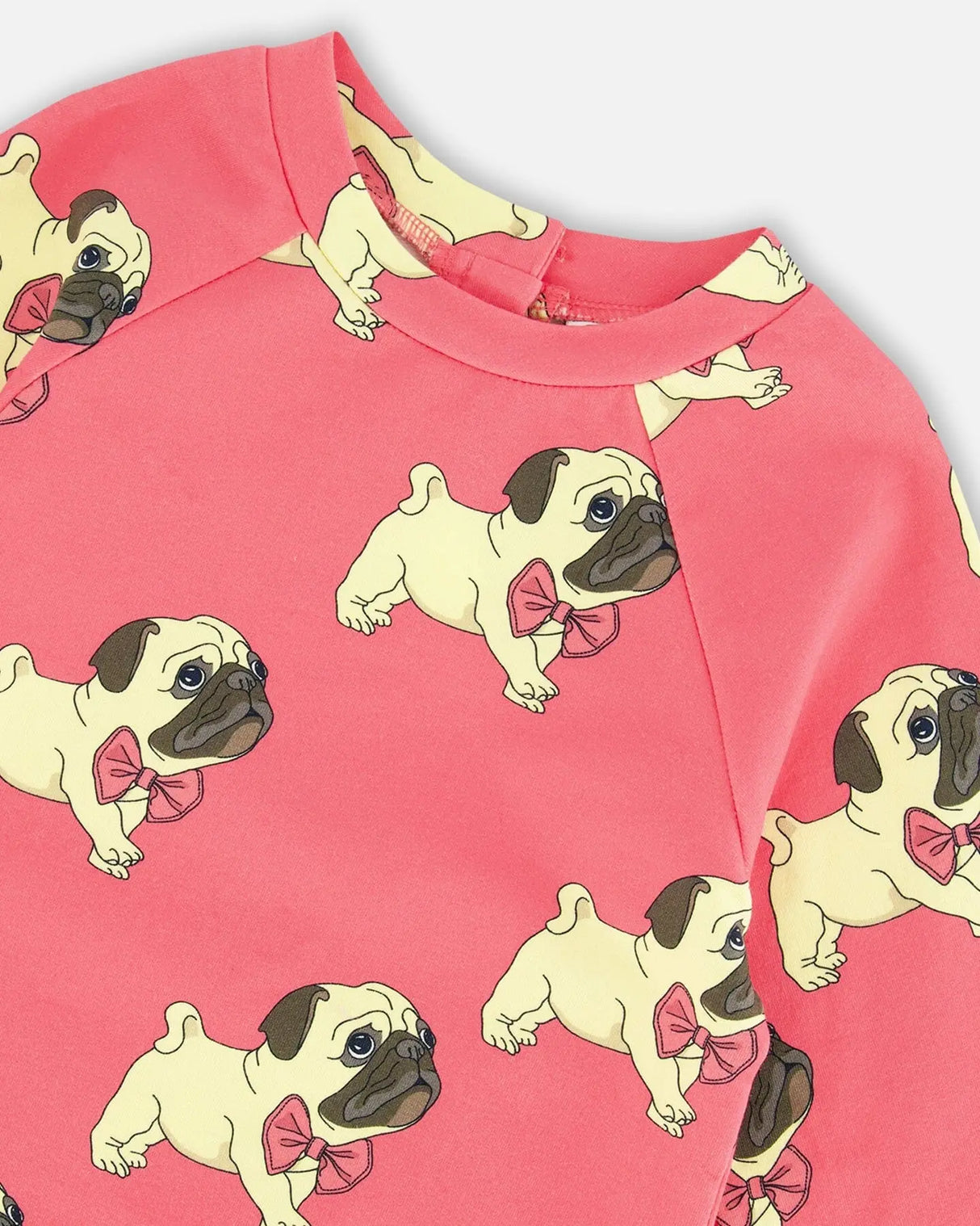 Long Sleeve Fleece Dress With Pocket Magenta Printed Pug | Deux par Deux | Jenni Kidz