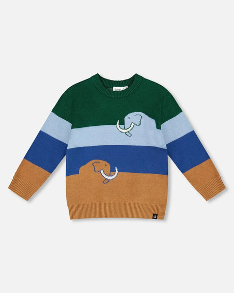 Long Sleeve Knit Sweater Blue, Green And Brown | Deux par Deux | Jenni Kidz
