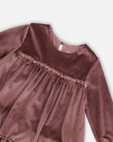 Long Sleeve Metallic Dress With Frills Burgundy | Deux par Deux | Jenni Kidz