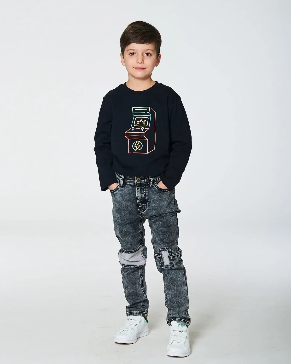 Long Sleeve T-Shirt With Print Black | Deux par Deux | Jenni Kidz