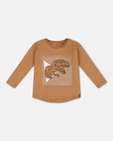 Long-Sleeve T-Shirt With Print Caramel | Deux par Deux | Jenni Kidz