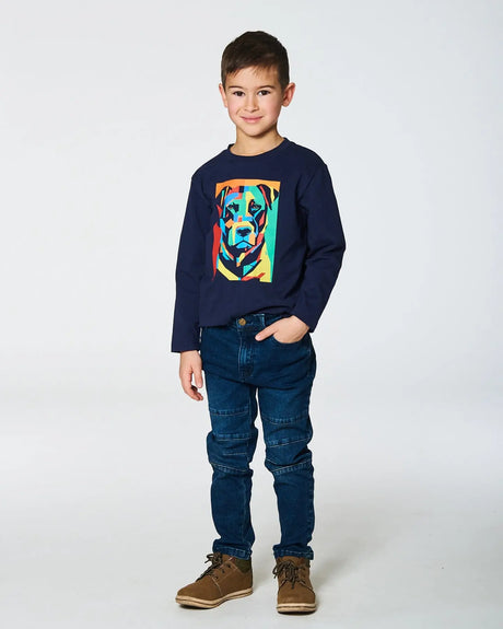 Long Sleeve T-Shirt With Print Navy | Deux par Deux | Jenni Kidz