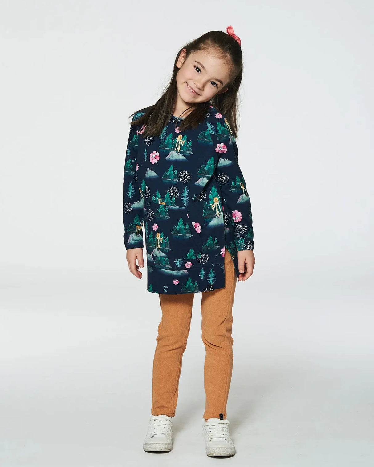 Long Sleeve Tunic With Pocket Navy Printed Bambi | Deux par Deux | Jenni Kidz