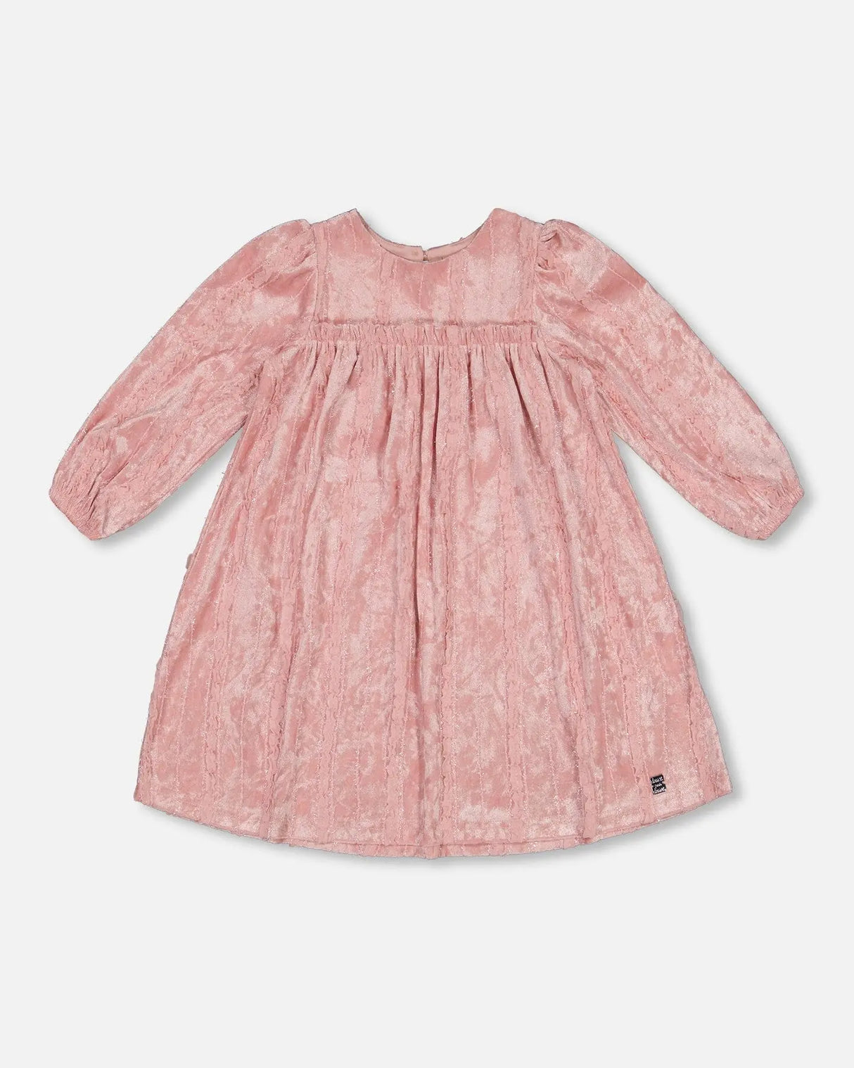 Long Sleeve Velvet Dress With Frills Light Pink | Deux par Deux | Jenni Kidz