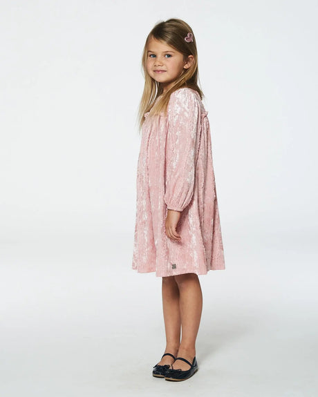 Long Sleeve Velvet Dress With Frills Light Pink | Deux par Deux | Jenni Kidz