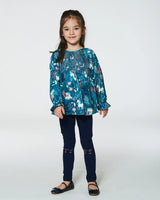 Long Sleeve Viscose Blouse Turquoise Printed Fairy Unicorn | Deux par Deux | Jenni Kidz