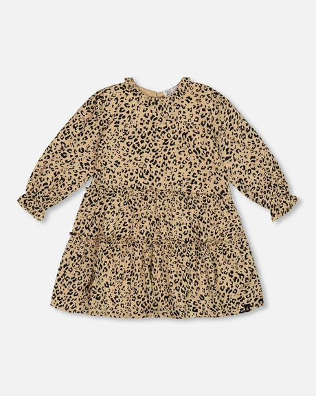 Long Sleeve Viscose Dress With Frill Printed Leopard | Deux par Deux | Jenni Kidz