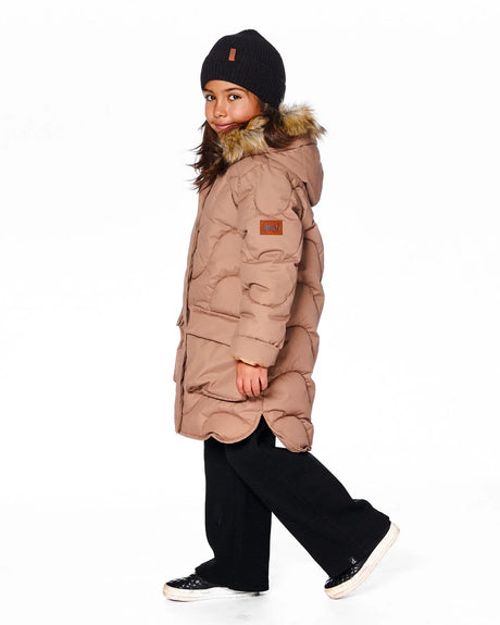 Long Wavy Quilt Puffy Coat Chanterelle | Deux par Deux | Jenni Kidz