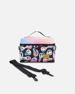 Deux par Deux lunch box in smiley face print (girl), front view
