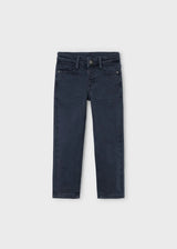 Front flat lay of Mayoral boys navy straight-leg boys pants with adjustable waist.