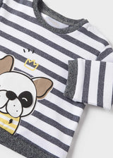 Striped graphic print closeup on organic-cotton knit.