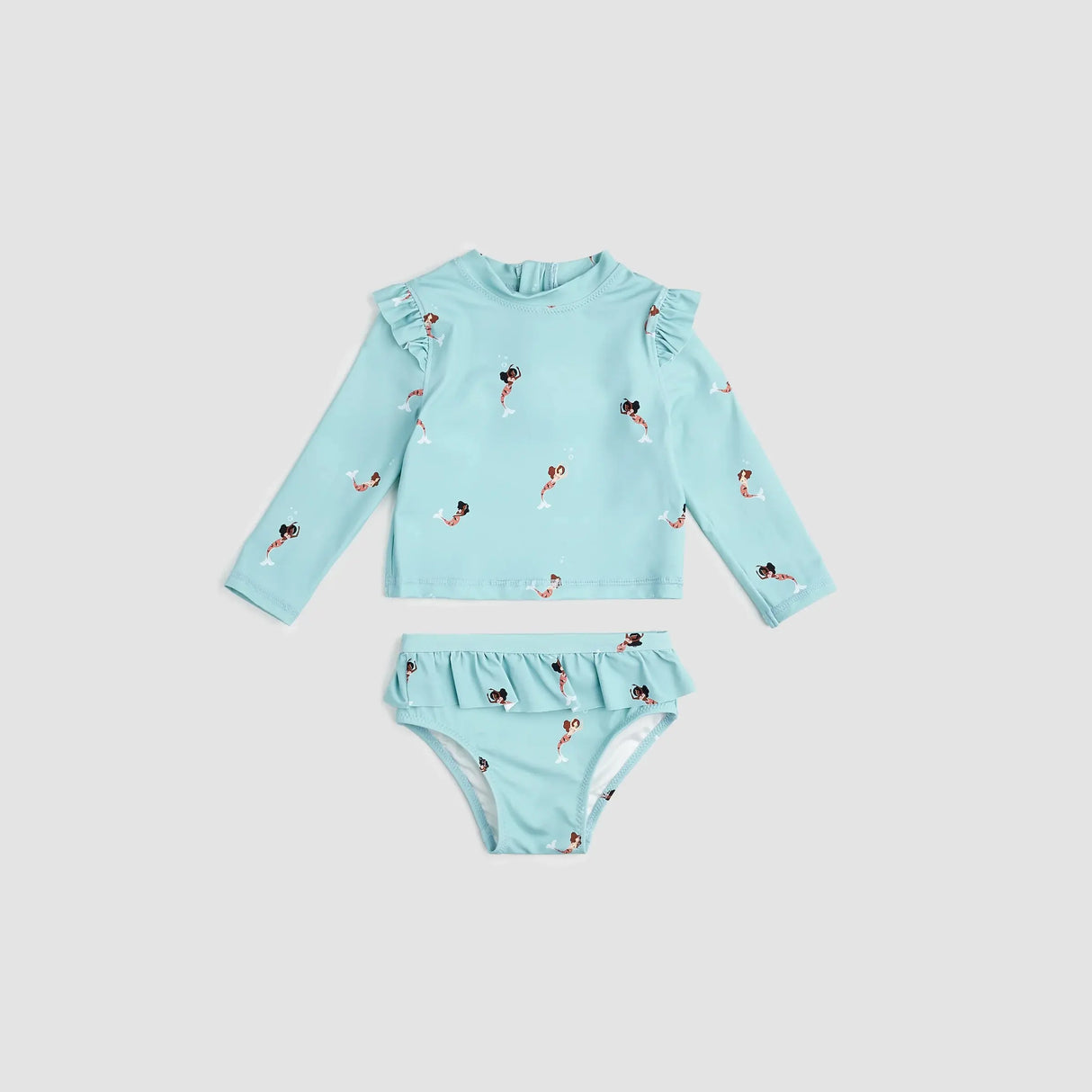 Mermaid Print On Aqua Long-Sleeve Rashguard Swim Set | Miles The Label | Miles The Label | Jenni Kidz