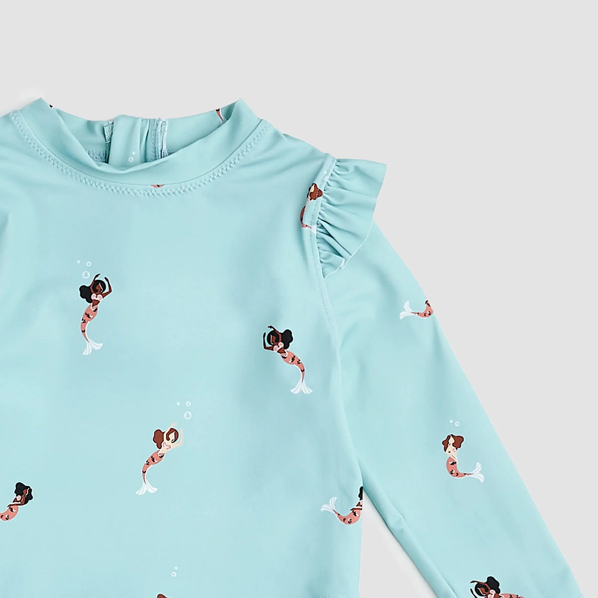 Mermaid Print On Aqua Long-Sleeve Rashguard Swim Set | Miles The Label | Miles The Label | Jenni Kidz