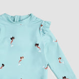 Mermaid Print On Aqua Long-Sleeve Rashguard Swim Set | Miles The Label | Miles The Label | Jenni Kidz