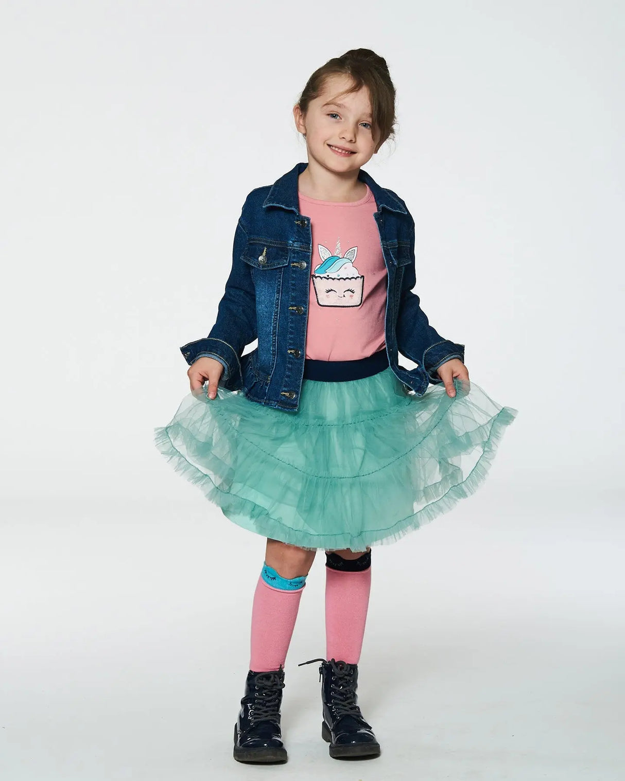 Mesh Skirt With Frills Turquoise | Deux par Deux | Jenni Kidz