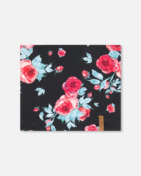 Mid-Season Jersey Neckwarmer Black Printed Roses | Deux par Deux | Jenni Kidz