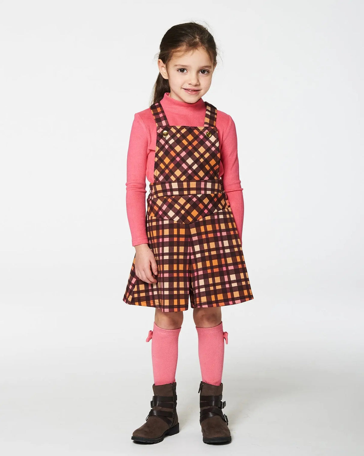 Milano Shortall Plaid Magenta And Brown | Deux par Deux | Jenni Kidz